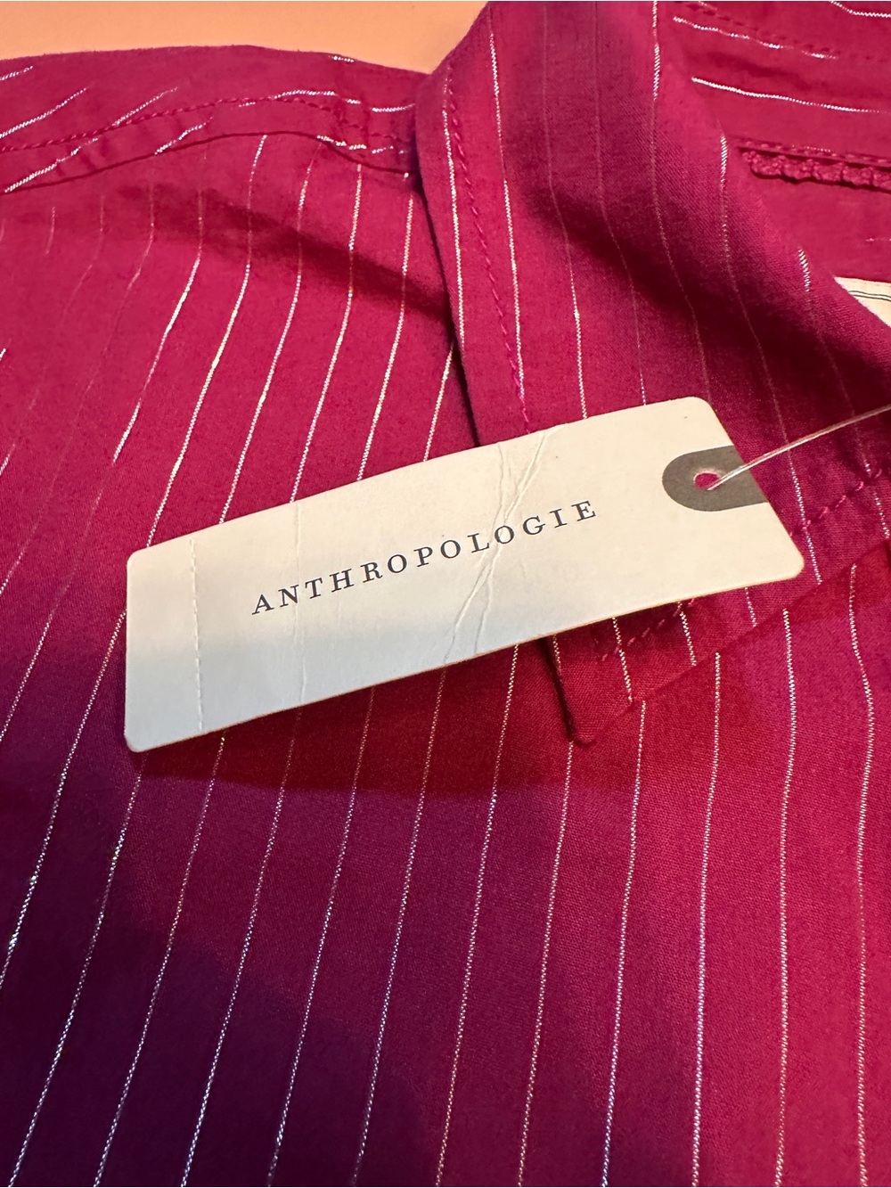 NWT Maeve Shrunken Bennett Metallic Striped Raspberry Button-Up - Picture 3 of 10
